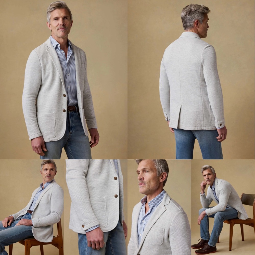 Faherty Mens Inlet Knit Blazer Sport Coat Heather Grey Cotton Blend Size L